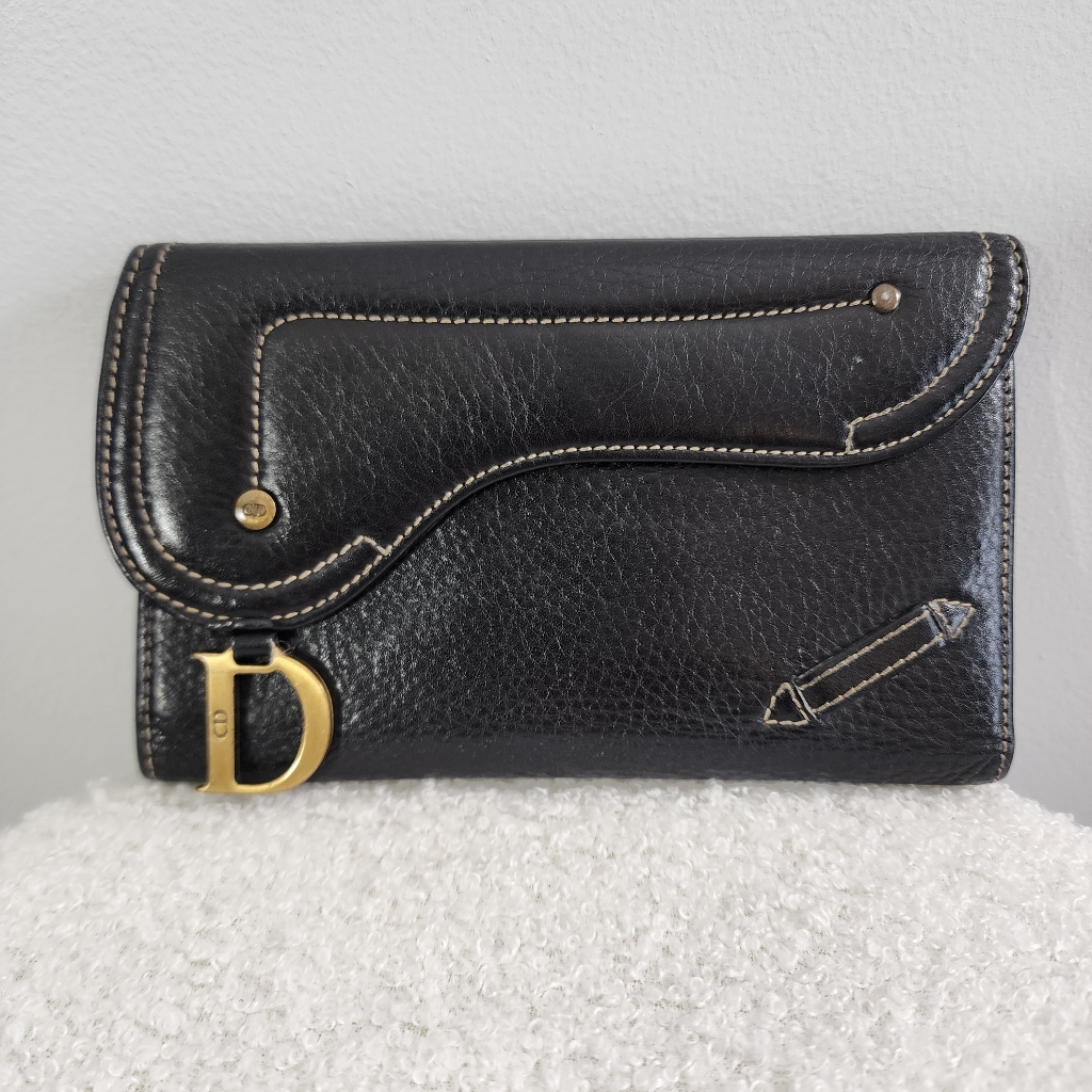 Dior Black Leather Wallet With Gold Accents